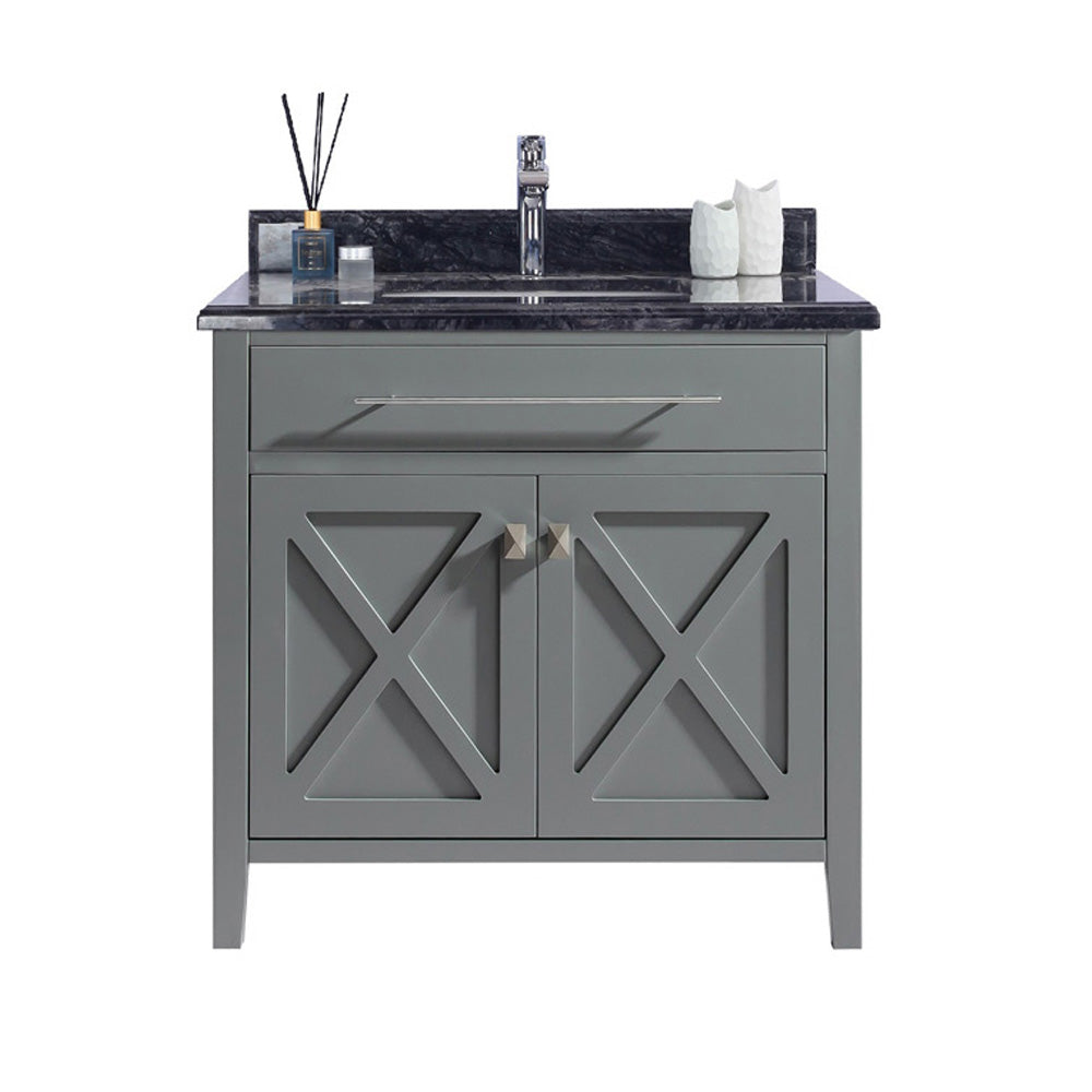 Wimbledon 36" Grey Bathroom Vanity with Black Wood Marble Countertop Laviva 313YG319-36G-BW