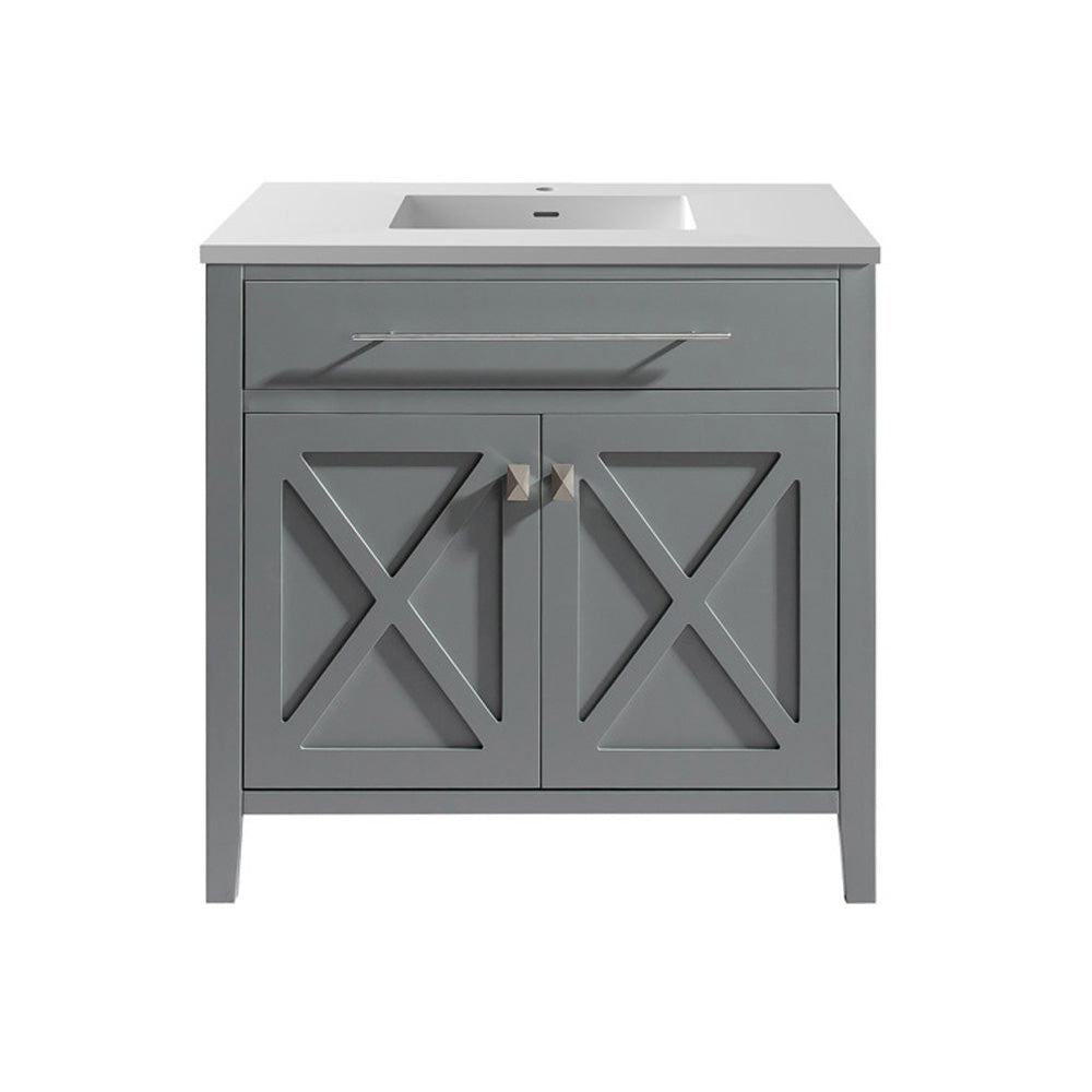 Wimbledon 36" Grey Bathroom Vanity with Matte White VIVA Stone Solid Surface Countertop Laviva 313YG319-36G-MW