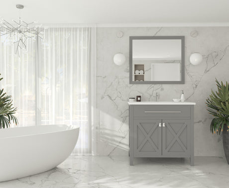 Wimbledon 36" Grey Bathroom Vanity with Matte White VIVA Stone Solid Surface Countertop Laviva 313YG319-36G-MW