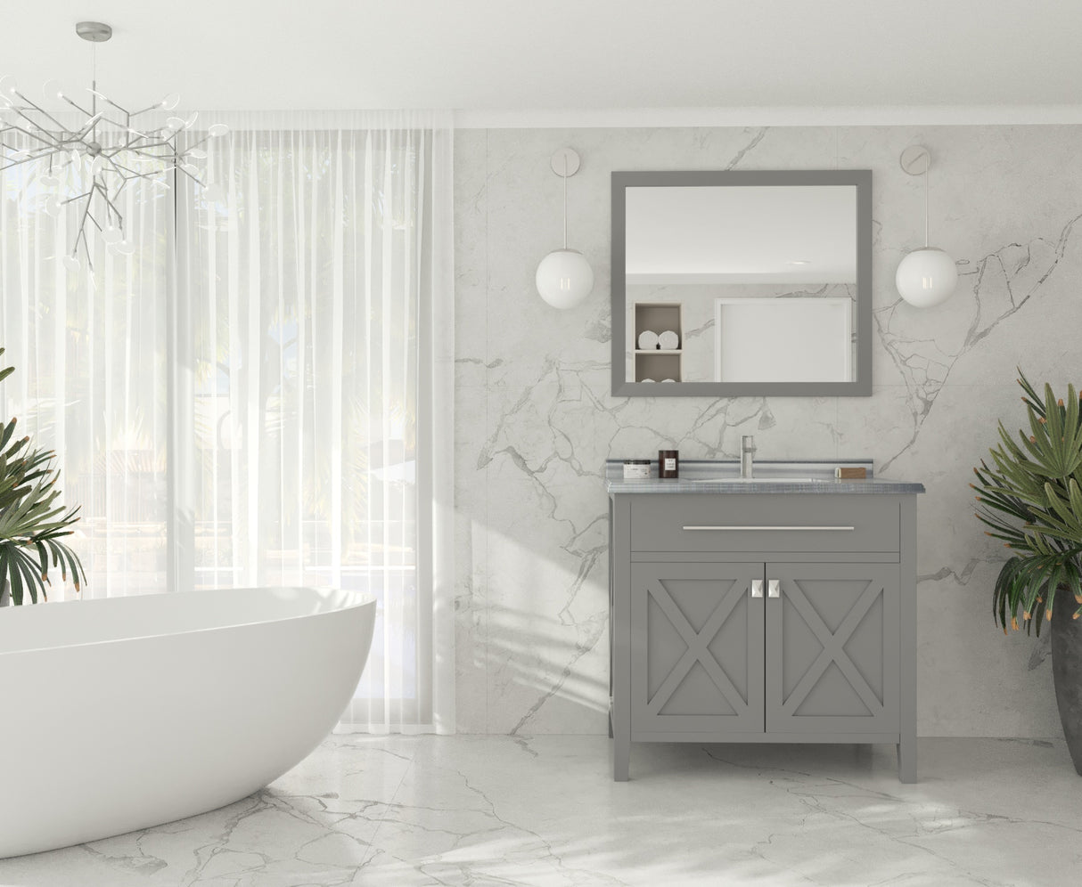 Wimbledon 36" Grey Bathroom Vanity with White Stripes Marble Countertop Laviva 313YG319-36G-WS