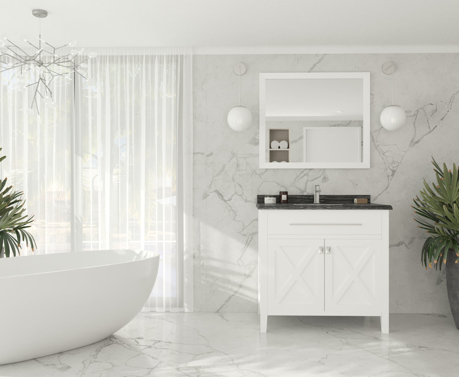 Wimbledon 36" White Bathroom Vanity with Black Wood Marble Countertop Laviva 313YG319-36W-BW