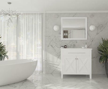 Wimbledon 36" White Bathroom Vanity with Matte White VIVA Stone Solid Surface Countertop Laviva 313YG319-36W-MW
