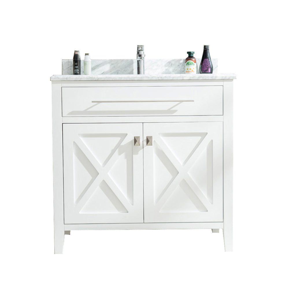 Wimbledon 36" White Bathroom Vanity with White Carrara Marble Countertop Laviva 313YG319-36W-WC