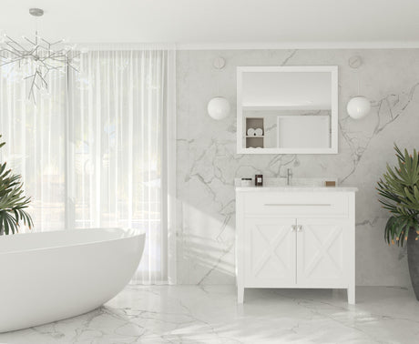 Wimbledon 36" White Bathroom Vanity with White Carrara Marble Countertop Laviva 313YG319-36W-WC