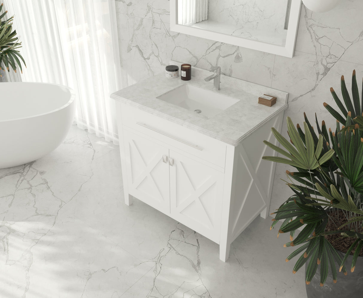 Wimbledon 36" White Bathroom Vanity with White Carrara Marble Countertop Laviva 313YG319-36W-WC