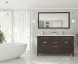 Wimbledon 60" Brown Double Sink Bathroom Vanity with Matte White VIVA Stone Solid Surface Countertop Laviva 313YG319-60B-MW