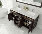 Wimbledon 60" Brown Double Sink Bathroom Vanity with White Carrara Marble Countertop Laviva 313YG319-60B-WC