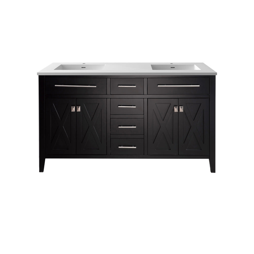 Wimbledon 60" Espresso Double Sink Bathroom Vanity with Matte White VIVA Stone Solid Surface Countertop Laviva 313YG319-60E-MW