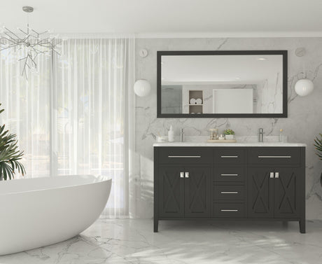 Wimbledon 60" Espresso Double Sink Bathroom Vanity with White Carrara Marble Countertop Laviva 313YG319-60E-WC