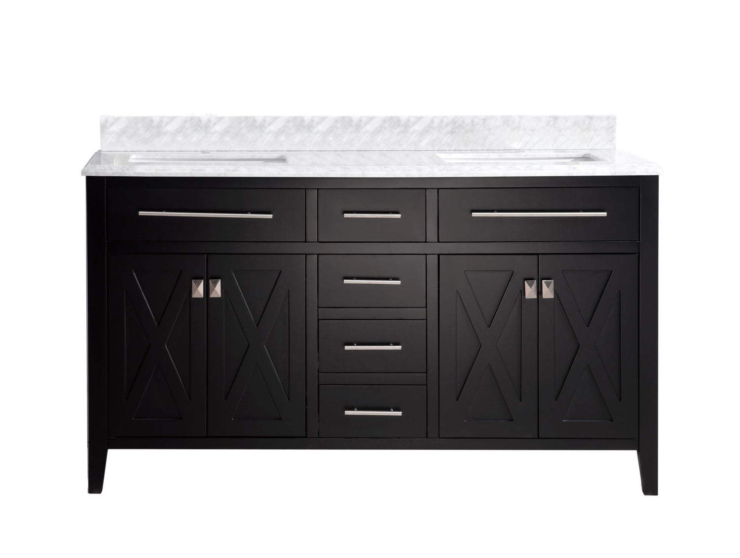 Wimbledon 60" Espresso Double Sink Bathroom Vanity with White Carrara Marble Countertop Laviva 313YG319-60E-WC