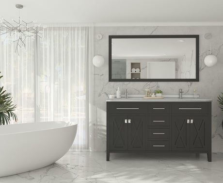 Wimbledon 60" Espresso Double Sink Bathroom Vanity with White Stripes Marble Countertop Laviva 313YG319-60E-WS