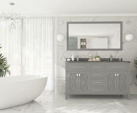 Wimbledon 60" Grey Double Sink Bathroom Vanity with Black Wood Marble Countertop Laviva 313YG319-60G-BW