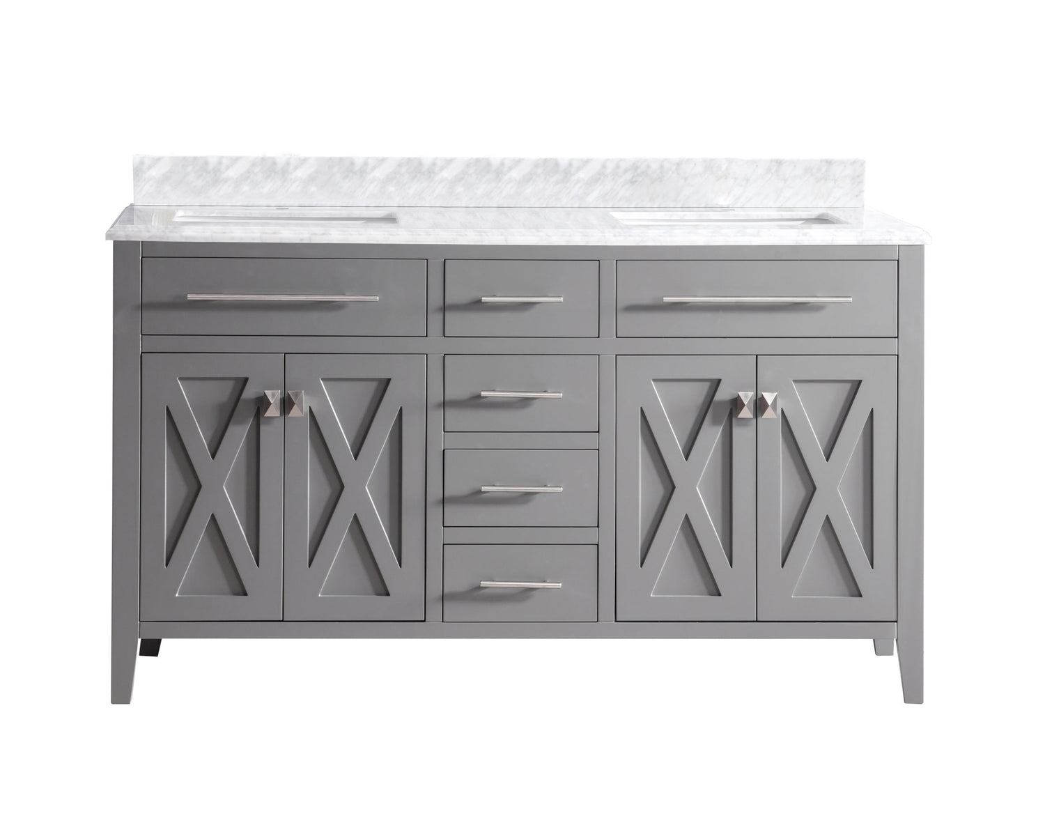 Wimbledon 60" Grey Double Sink Bathroom Vanity with White Carrara Marble Countertop Laviva 313YG319-60G-WC