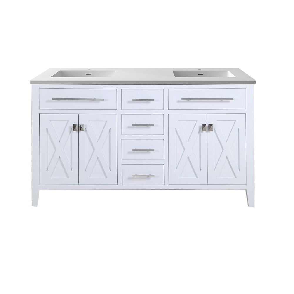 Wimbledon 60" White Double Sink Bathroom Vanity with Matte White VIVA Stone Solid Surface Countertop Laviva 313YG319-60W-MW