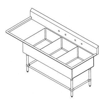 John Boos 43PB2028-1D30L 3-20X28X12 W/30" DB LEFT