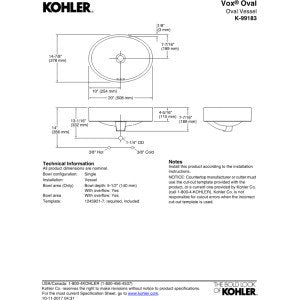 KOHLER K-99183-0 Vox Oval Vessel Above-Counter Bathroom Sink, White