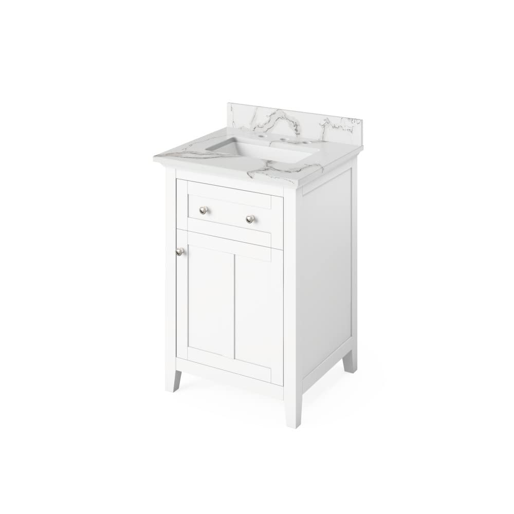 Jeffrey Alexander VKITCHA24WHCQR 24" White Chatham Vanity, Calacatta Vienna Quartz Vanity Top, undermount rectangle bowl