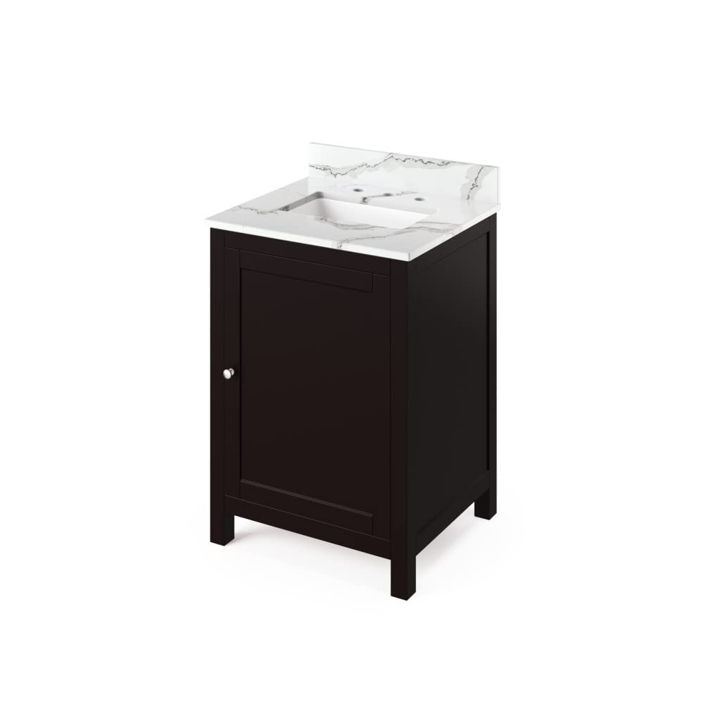 Jeffrey Alexander VKITAST24ESCQR 24" Espresso Astoria Vanity, Calacatta Vienna Quartz Vanity Top, undermount rectangle bowl