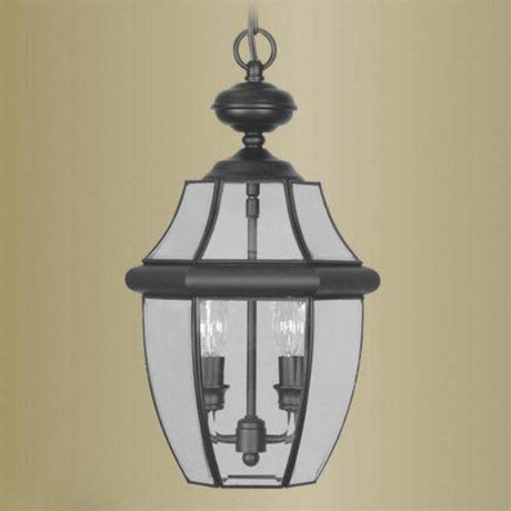 Livex Lighting 2255-04 Monterey 2 Light Outdoor Black Finish Solid Brass Hanging Lantern with Clear Beveled Glass