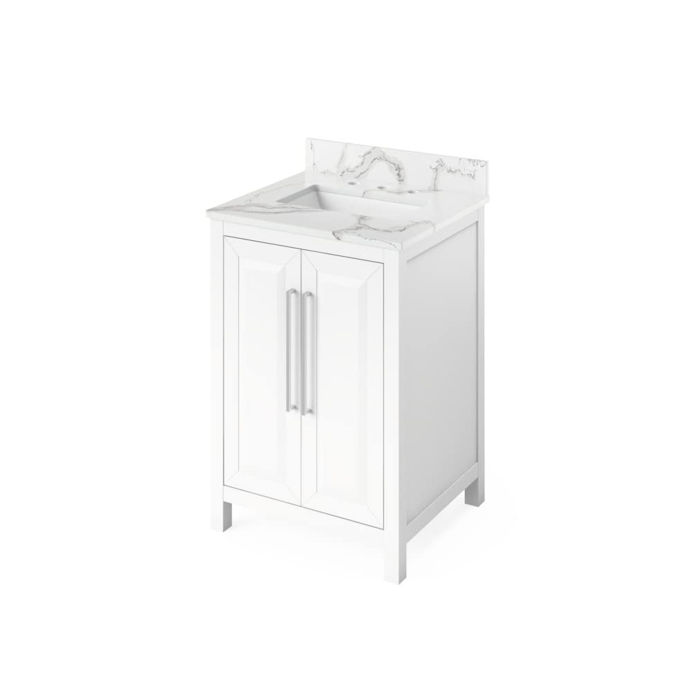 Jeffrey Alexander VKITCAD24WHCQR 24" White Cade Vanity, Calacatta Vienna Quartz Vanity Top, undermount rectangle bowl