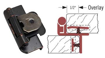 Amerock Double Demountable Cabinet Hinge 1/2 inch (13 mm) Overlay Hinge Oil Rubbed Bronze 2 Pack Self-Closing Hinge Cabinet Door Hinge