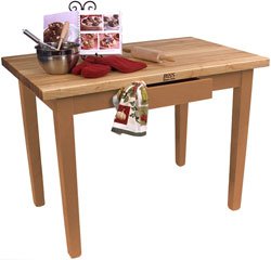 John Boos C4824-N Classic Country Kitchen Work, 48"W X 24"D 35"H with 1.75" Thick Table Top, Cream Finish, Natural Painted Base