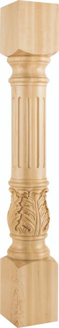 Hardware Resources P23-5-RW 5" W x 5" D x 35-1/2" H Rubberwood Fluted Acanthus Post
