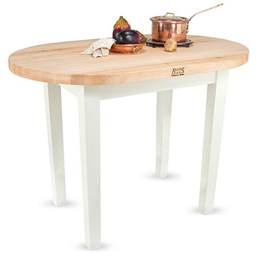 John Boos C-ELIP7230175-AL C-Elip Country-Style Elliptical Butcher Block Table - 72"W, 30"D, No Shelf, Alabaster Base