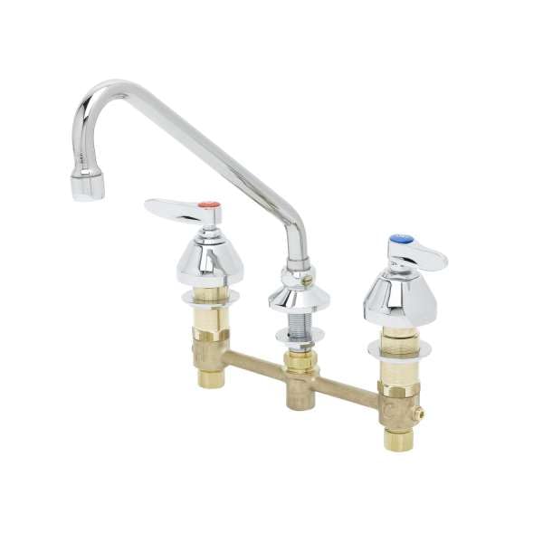T&S Brass B-2855-01 Lav Faucet, Concealed Body, 8" Centers, Compression Cartridges, Lever Handles, 9" Swing Nozzle, 1.5 GPM Laminar