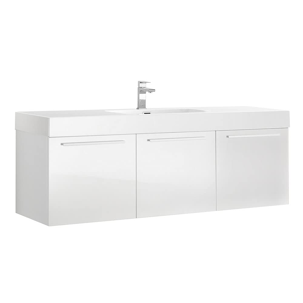 Fresca FCB8093WH-I Fresca Vista 60" White Wall Hung Single Sink Modern Bathroom Cabinet w/ Integrated Sink