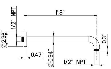Nikles A48N.L30.000.34N/US Shower arm XL 24mm - 300 Brushed Nickel