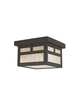 Livex Lighting 2138-07 Montclair Mission 1 Light Outdoor Bronze Finish Solid Brass Ceiling Mount with Iridescent Tiffany Glass, 5.50x8.00x8.00