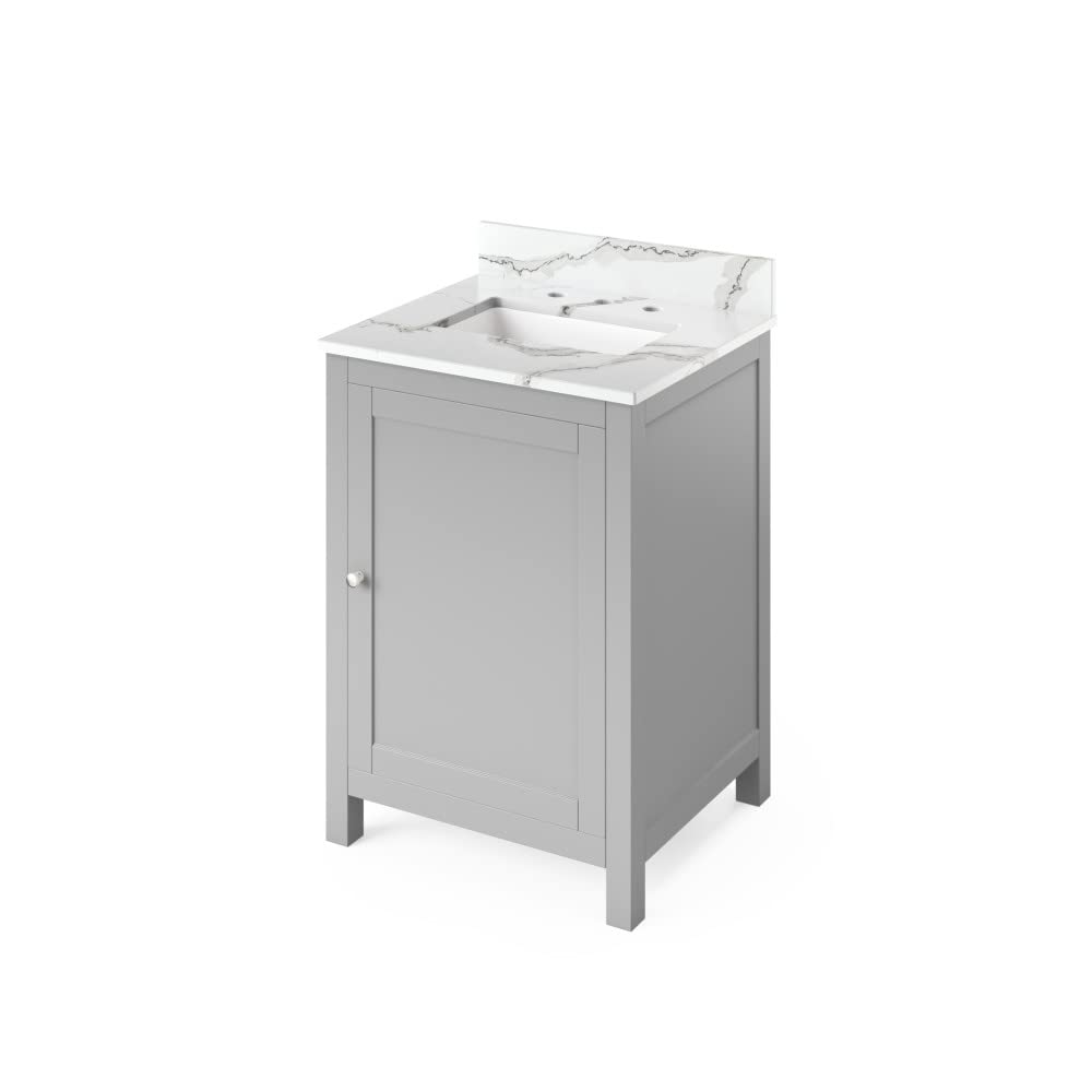 Jeffrey Alexander VKITAST24GRCQR 24" Grey Astoria Vanity, Calacatta Vienna Quartz Vanity Top, undermount rectangle bowl