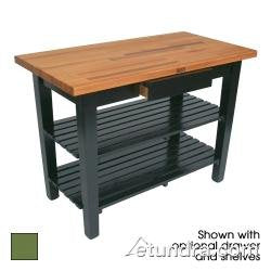 John Boos OC3625-D-2S-BS OAK C TBL 36X25X1-1/2 W/FJ DWR 2SHF BASIL GREEN QUICK SHIP