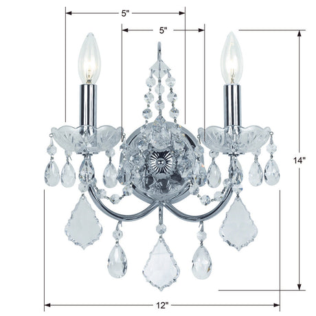 Imperial 2 Light Clear Italian Crystal Polished Chrome Sconce 3222-CH-CL-I