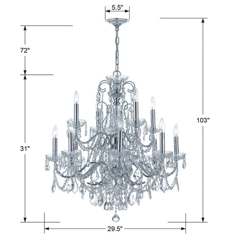 Imperial 12 Light Clear Italian Crystal Polished Chrome Chandelier 3228-CH-CL-I