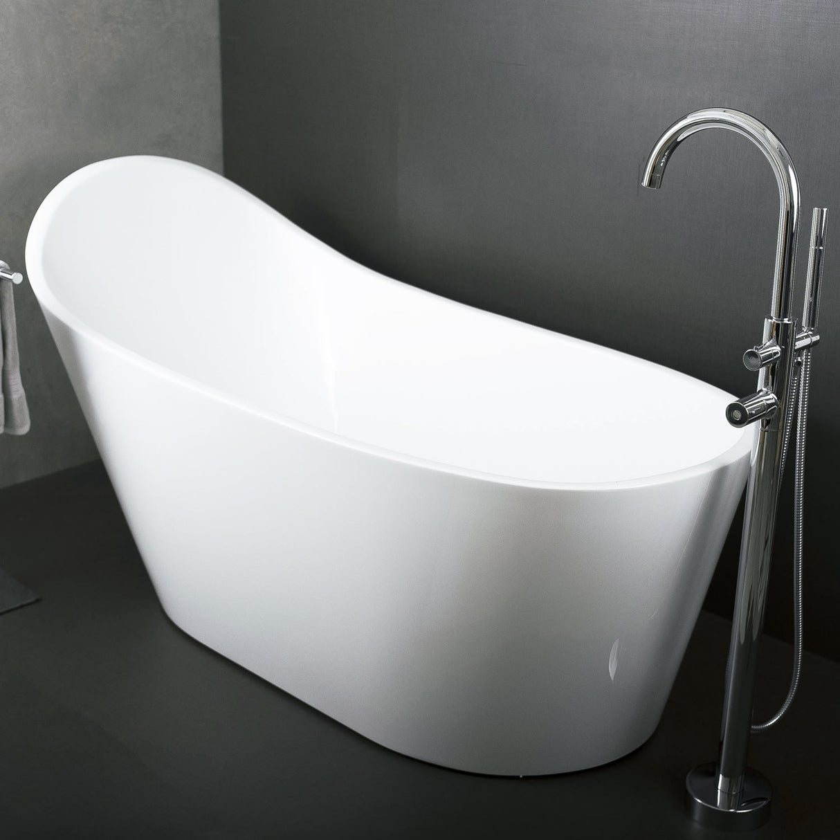 DAX Acrylic Oval High Back Freestanding Bathtub, White BT-8089