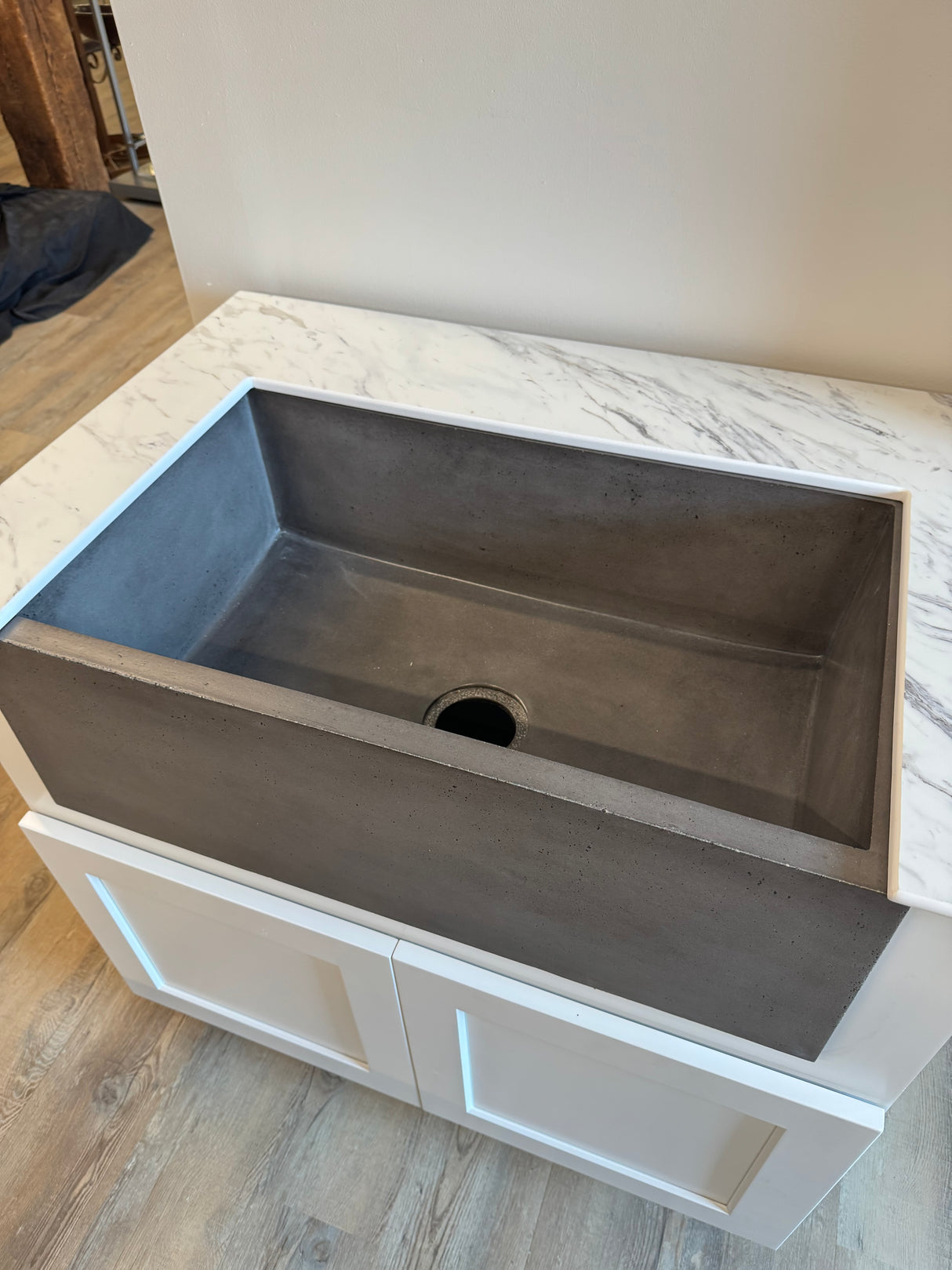 36” Concrete FarmHouse Sink Laundry Room Vanity with Thinscape Marble Colored Top