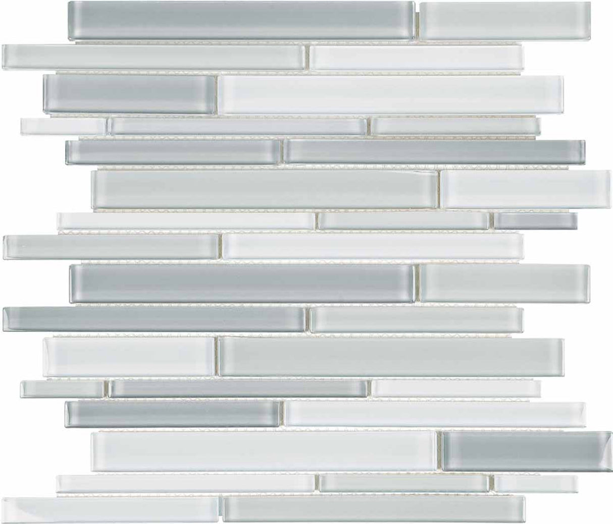 Anatolia Tile Element Grey Blend Random Strip Glass Mosaics. 1 Sheet = .96 Sq. Ft. 3001-0039-0 (35-096) - premium natural stone mosaic tile from Anatolia Tile, available at PoshHaus showroom in Keene, NH