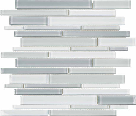 Anatolia Tile Element Grey Blend Random Strip Glass Mosaics. 1 Sheet = .96 Sq. Ft. 3001-0039-0 (35-096)  - premium natural stone mosaic tile from Anatolia Tile, available at PoshHaus showroom in Keene, NH