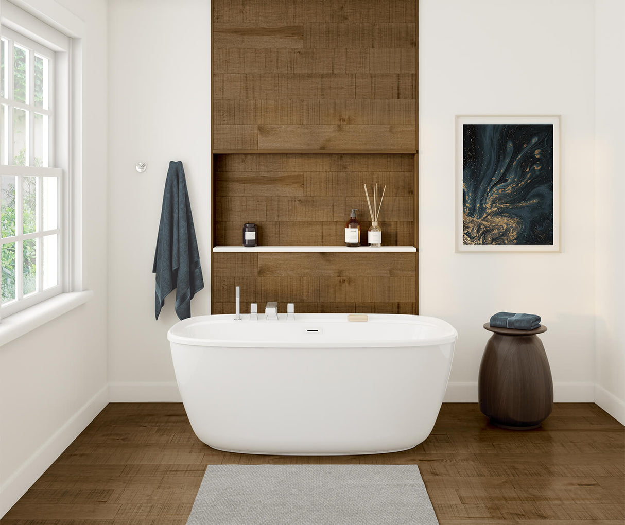 MAAX 106994-000-002-000 Fontana 58 x 32 AcrylX Freestanding Center Drain Bathtub in White with White Skirt