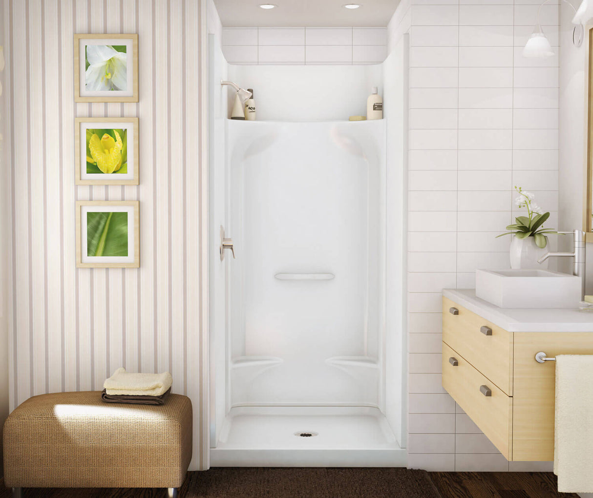 MAAX 145024-000-002-093 KDS 3636 AcrylX Alcove Center Drain Four-Piece Shower in White