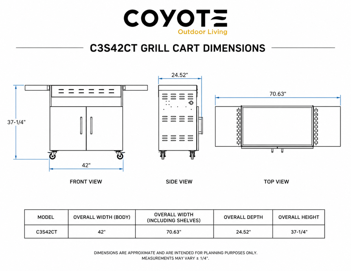 Coyote C3S42CT Cart for 42" CL or SL-Series Grill, Stainless Steel - image 2