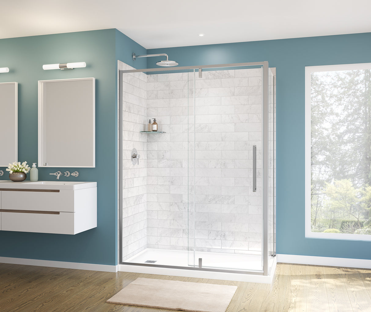 MAAX 135326-900-084-000 Uptown 57-59 x 76 in. 8 mm Pivot Shower Door for Alcove Installation with Clear glass in Chrome