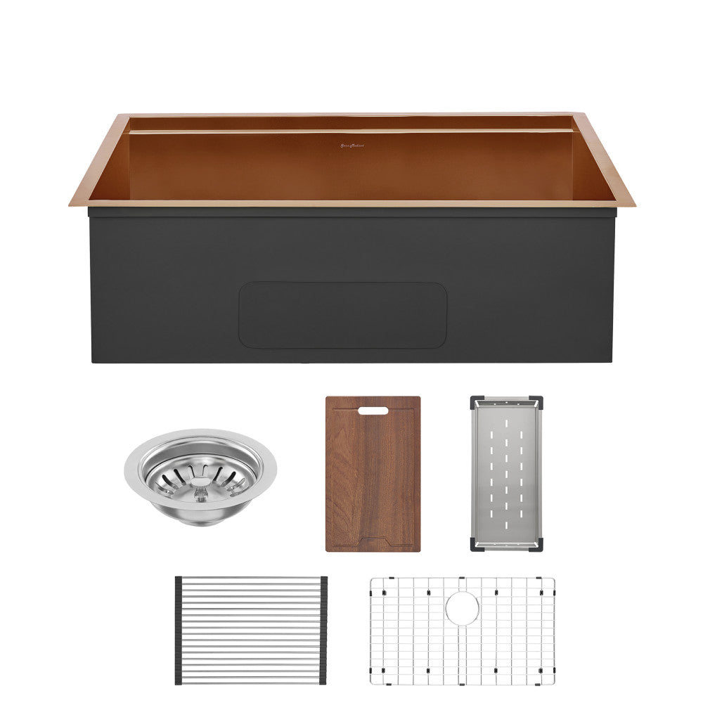 Tourner 32 x 19 Stainless Steel, Single Basin, Undermount Kitchen Workstation Sink in Rose Gold