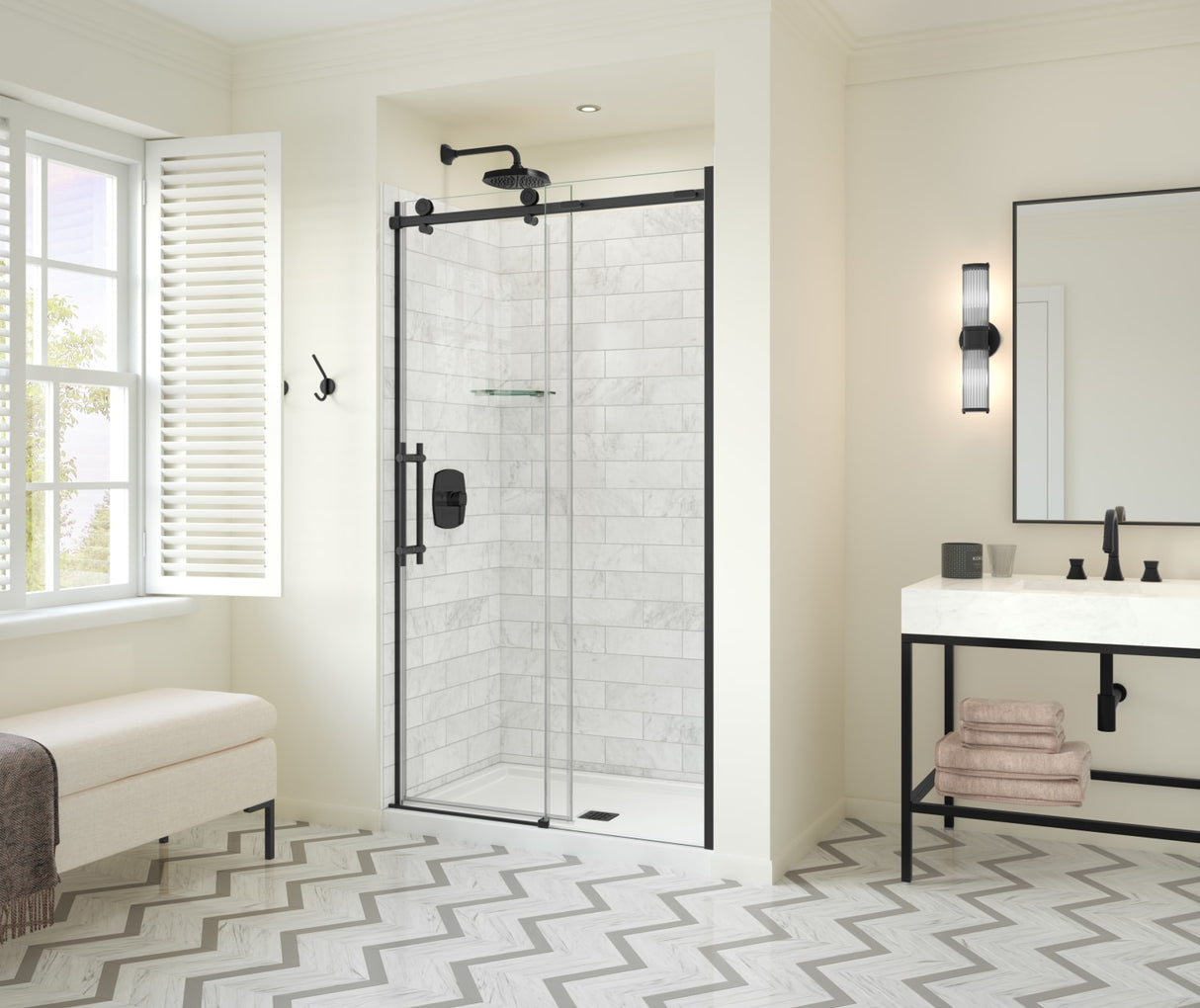 MAAX 137421-900-340-000 Odyssey SC 45-47 ½ x 78in. 8 mm Sliding Shower Door for Alcove Installation with Clear glass in Matte Black
