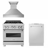 ZLINE 36 in. Kitchen Package with Fingerprint Resistant Stainless Steel Dual Fuel Range, Ducted Vent Range Hood and Dishwasher (3KP-RASRH36-DW)