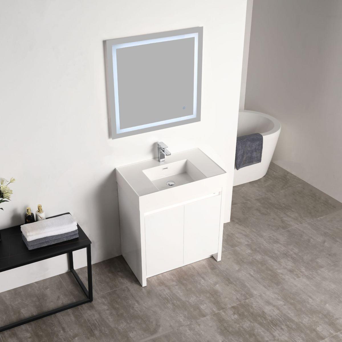 Blossom Capri 30″ Vanity with Dual LED Illumination - Glossy White & Classic Oak