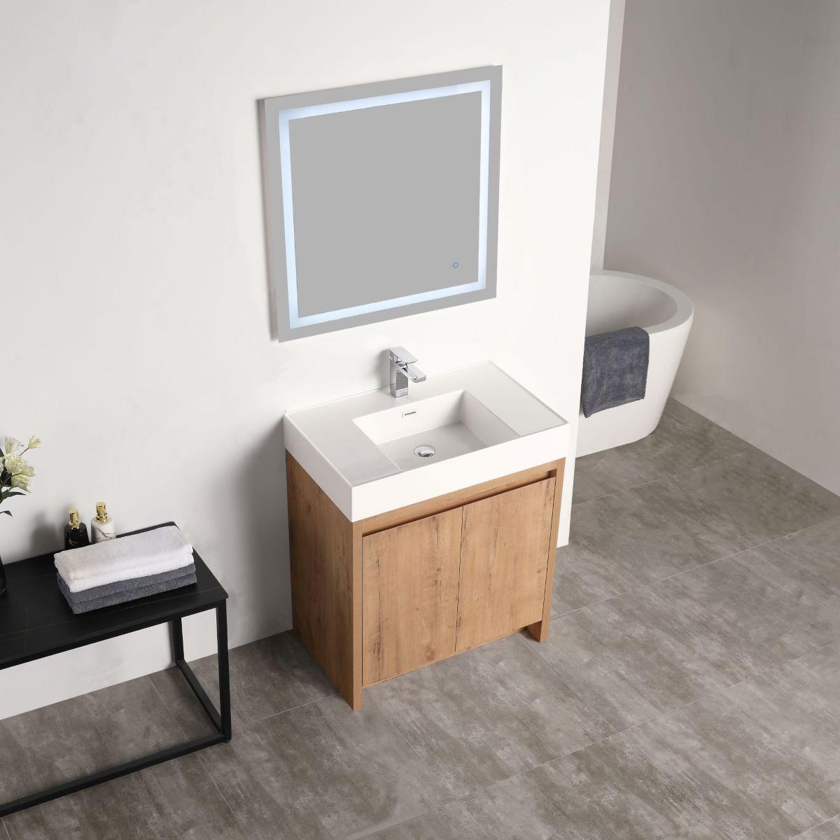 Blossom Capri 30″ Vanity with Dual LED Illumination - Glossy White & Classic Oak
