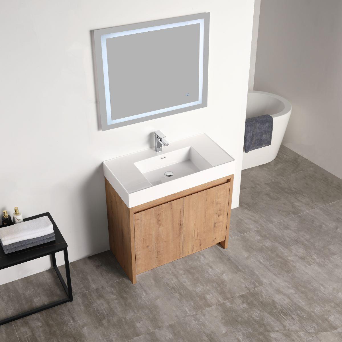 Blossom Capri 36″ Vanity with Dual LED Illumination - Glossy White & Classic Oak